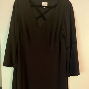 Black Dress with cross cross neckline and bell shape sleeves
